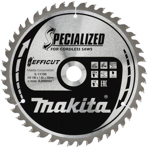 Пильный диск для дерева EFFICUT, 190 мм. Makita E-11156