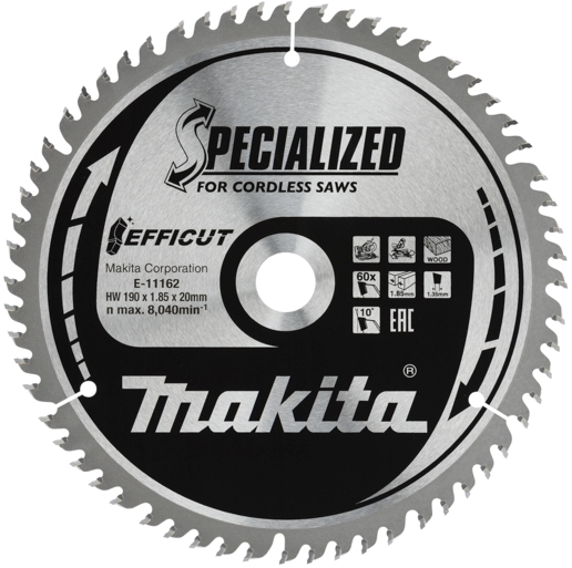 Пильный диск для дерева EFFICUT, 190 мм. Makita E-11162
