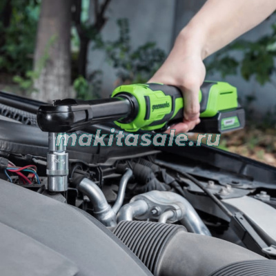Гайковерт-трещотка Greenworks GD24RW, 24V, бесщеточная, 1/2", 80Нм, редуктор 70 мм, без АКБ и ЗУ с сумкой