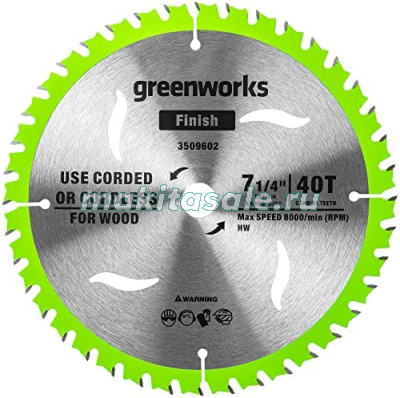 Диск пильный по дереву для циркулярной пилы Greenworks, 184x20 мм, 40T