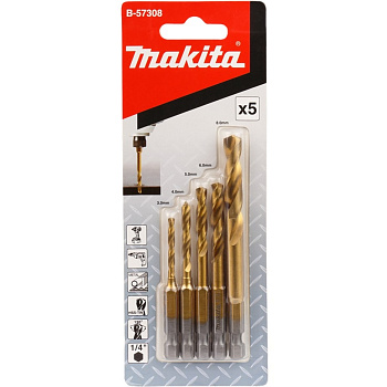 Набор свёрл Makita HSS-Tin 1/4" 5шт (B-57308)