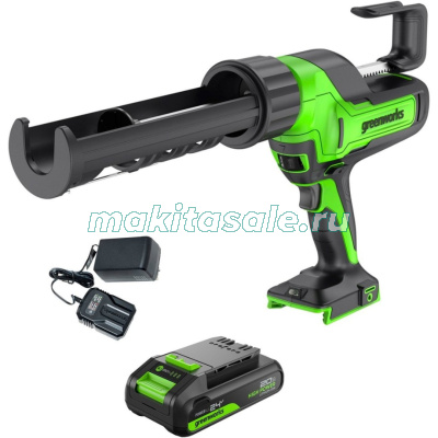 Пистолет для герметиков аккумуляторный Greenworks G24CAU, 24V, c 1хАКБ 2Ач и ЗУ