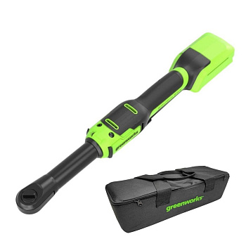 Гайковерт-трещотка Greenworks GD24RWX удлиненная, 24V, бесщеточная, 1/2", 80Нм, редуктор 170 мм, без АКБ и ЗУ с сумкой