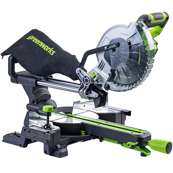 Торцовочная пила Greenworks GD24MS216, 24V, бесщеточная, 4800 об/мин, 216x30мм, рез 65х310мм, с протяжкой, без АКБ и ЗУ