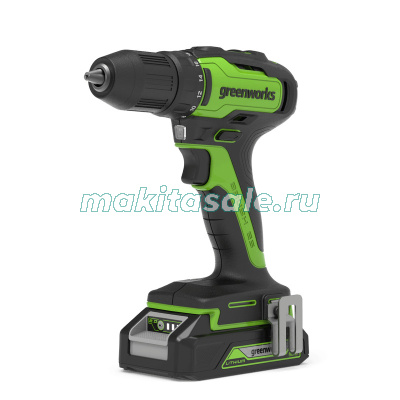 Дрель-шуруповерт аккумуляторная GREENWORKS GD24DD35K2, 24V, c 1хАКБ 2 А.ч и ЗУ в кейсе