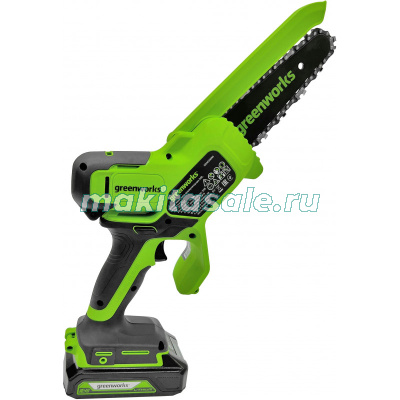 Цепная мини пила аккумуляторная Greenworks G24MCS10, 24V, 10см, c 1хАКБ 4Ач и ЗУ