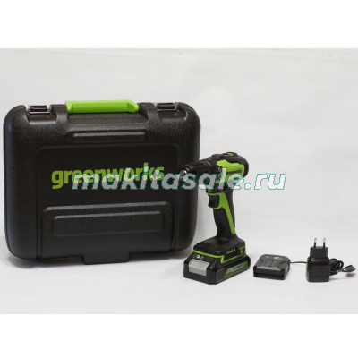 Дрель-шуруповерт аккумуляторная GREENWORKS GD24DD35K2, 24V, c 1хАКБ 2 А.ч и ЗУ в кейсе