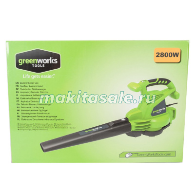 Воздуходув-Садовый Пылесос электрический Greenworks GBV2800, 2800W