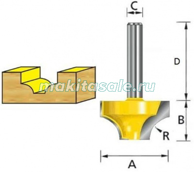 Пазовая фасонная фреза Макита 27х15х8х32 R8 капля (D-11003)