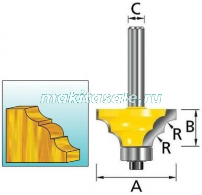 Кромочная фреза Makita D-11798 57.15x22.2x12x38 R6.35 рифленая