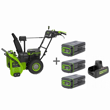 Снегоуборщик аккумуляторный 82V GREENWORKS GD82ST56 + три аккумулятора GD-82 82V G82B8 и зарядное устройство на 2 слота G82C2 82V по СПЕЦИАЛЬНОЙ ЦЕНЕ