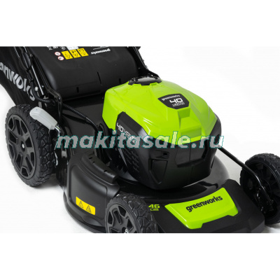 Газонокосилка аккумуляторная Greenworks GD40LM46SP, 40V, 46см, самоходная, c 1хАКБ 8 Ач и ЗУ