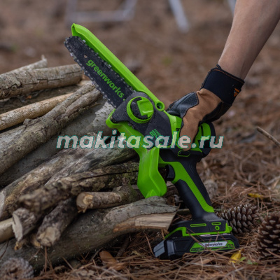 Цепная мини пила аккумуляторная Greenworks GD24CSMNX, 24V, 15см, c 1хАКБ 4Ач и ЗУ