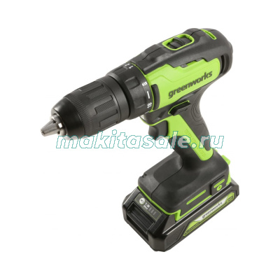 Дрель-шуруповерт аккумуляторная GREENWORKS GD24DD35K2, 24V, c 1хАКБ 2 А.ч и ЗУ в кейсе