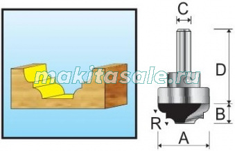 Пазовая фасонная фреза Макита 22х9.9х8х40 R3.18 с подшип. (D-11156)