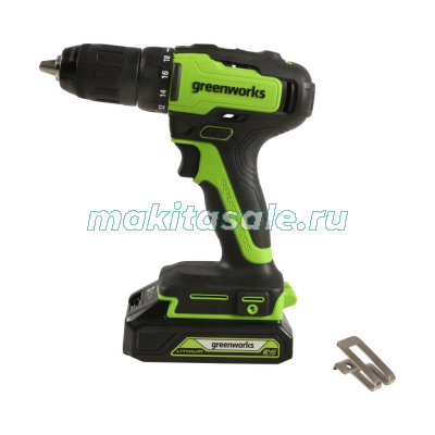 Дрель-шуруповерт аккумуляторная GREENWORKS GD24DD35K2, 24V, c 1хАКБ 2 А.ч и ЗУ в кейсе