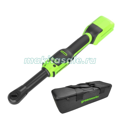 Гайковерт-трещотка Greenworks GD24RWX удлиненная, 24V, бесщеточная, 1/2", 80Нм, редуктор 170 мм, без АКБ и ЗУ с сумкой