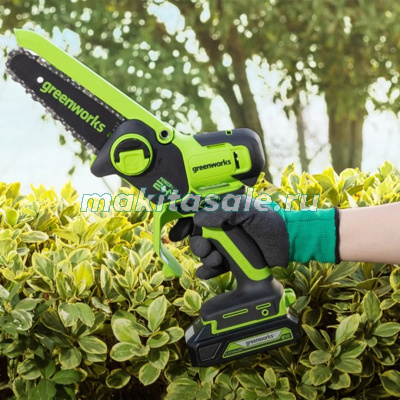 Цепная мини пила аккумуляторная Greenworks GD24CSMNX, 24V, 15см, c 1хАКБ 4Ач и ЗУ