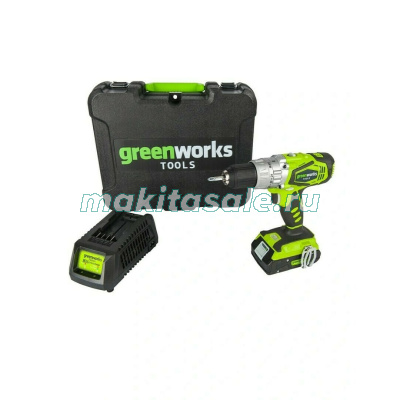 Дрель-шуруповерт аккумуляторная Greenworks 24V G24DDK2 c 1 АКБ 2 АЧ и ЗУ в кейсе