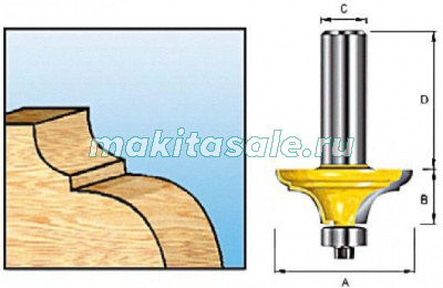 Фасадная классическая фреза Makita D-11704 R3.18/9.5 38.1х15.9х8х32