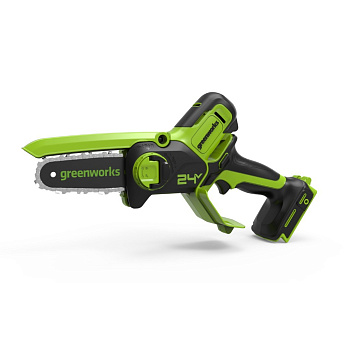 Цепная мини пила аккумуляторная Greenworks G24MCS10, 24V, 10см, c 1хАКБ 4Ач и ЗУ