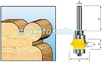 Кромочная калевочная фреза Макита 28.6х15.9х8х32 R6.35 угловая (D-11710)