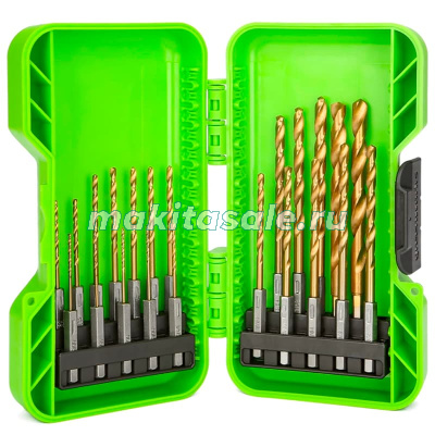 Набор сверл HSS-TiN 1,5-8,0 мм с шестигранным хвостовиком Greenworks 2943907 (22 шт.)