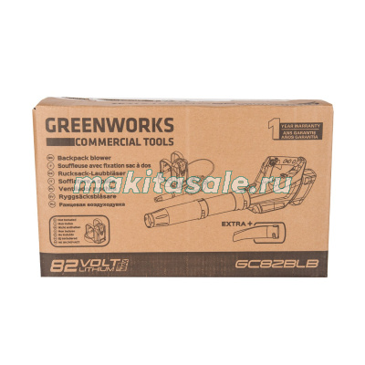 Воздуходув аккумуляторный, для работы с ранцовым АКБ Greenworks GC82BLB, 82V, без АКБ и ЗУ