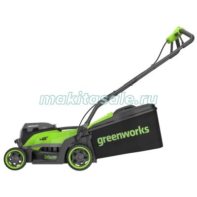 Газонокосилка аккумуляторная Greenworks GD24X2LM361,  2х24V, 36 см, бесщеточная, c 2хАКБ 4Ач и ЗУ